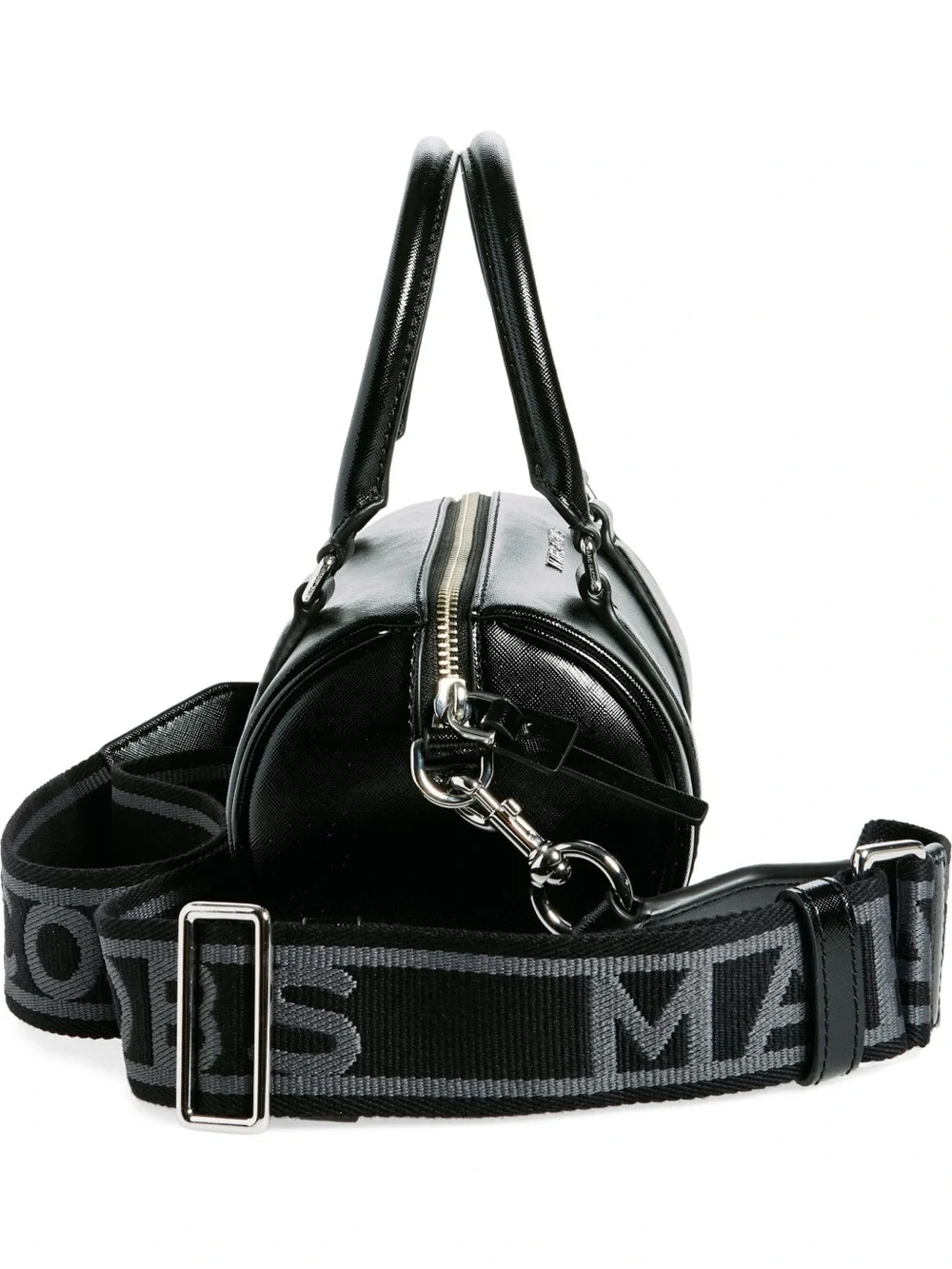 Marc Jacobs Black Leather Barrel Satchel with Logo Strap